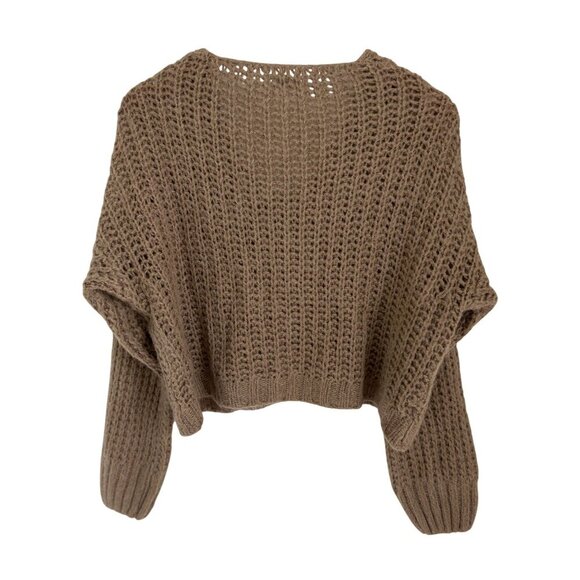 Piazza Roma Mohair Blend Chunky Open Knit V-Neck Sweater Cropped -Small - Picture 5 of 9